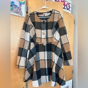 Rye Tan Black Cream Plaid Peplum Coat Jacket